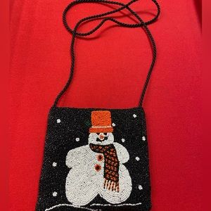 Holiday evening bag. 7X7 sq beaded front, cloth back